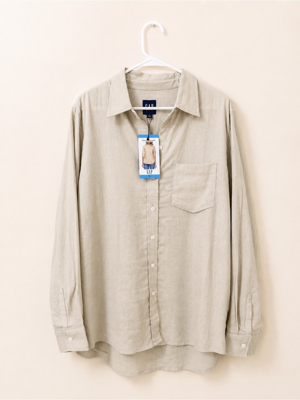 GAP Light Beige Button-Down Long Sleeve Shirt